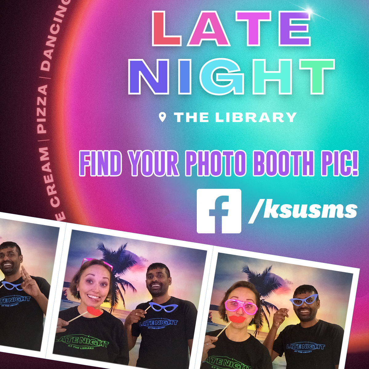 Images from the Late Night 2023 Photo Booth are posted on the SMS Facebook page