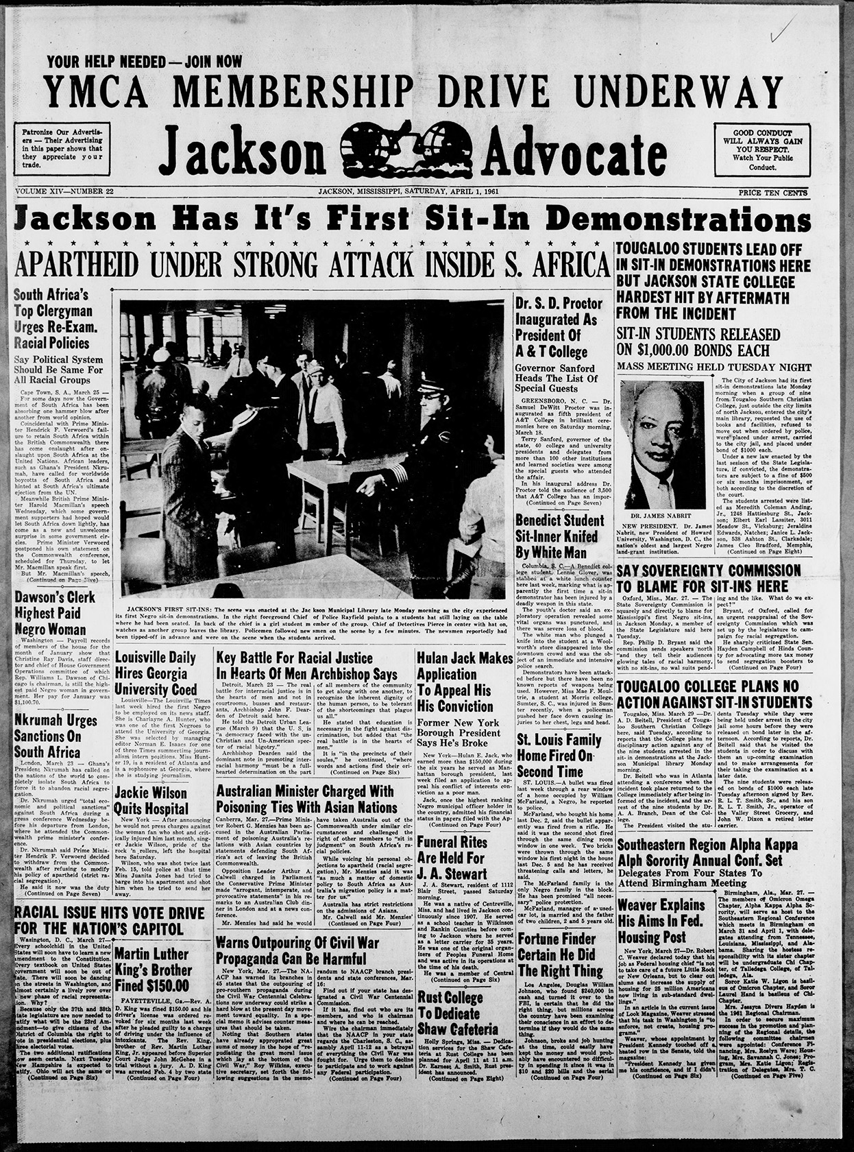 front page of Jackson Advocate April 1, 1961