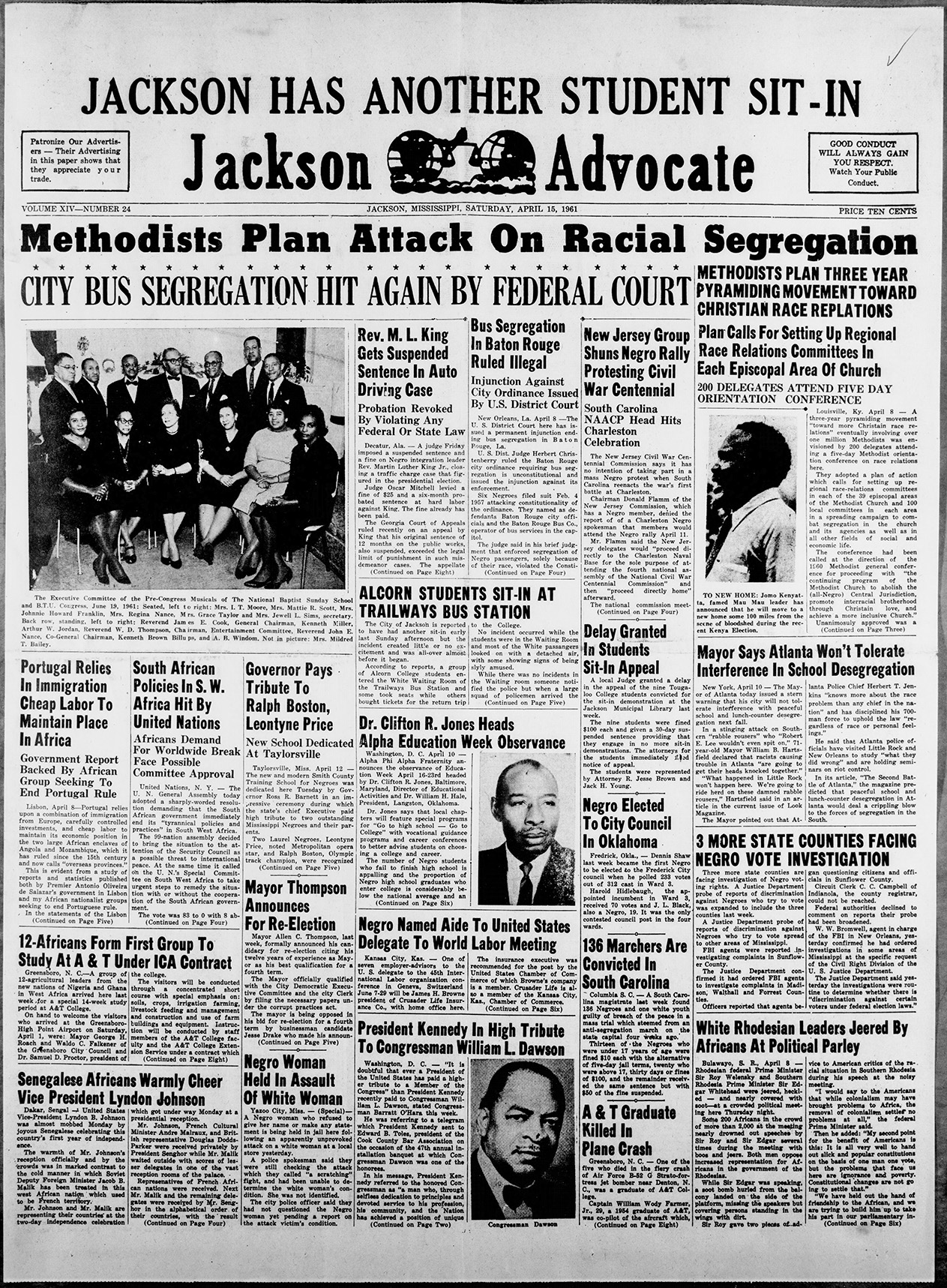 front page of Jackson Advocate April 15, 1961
