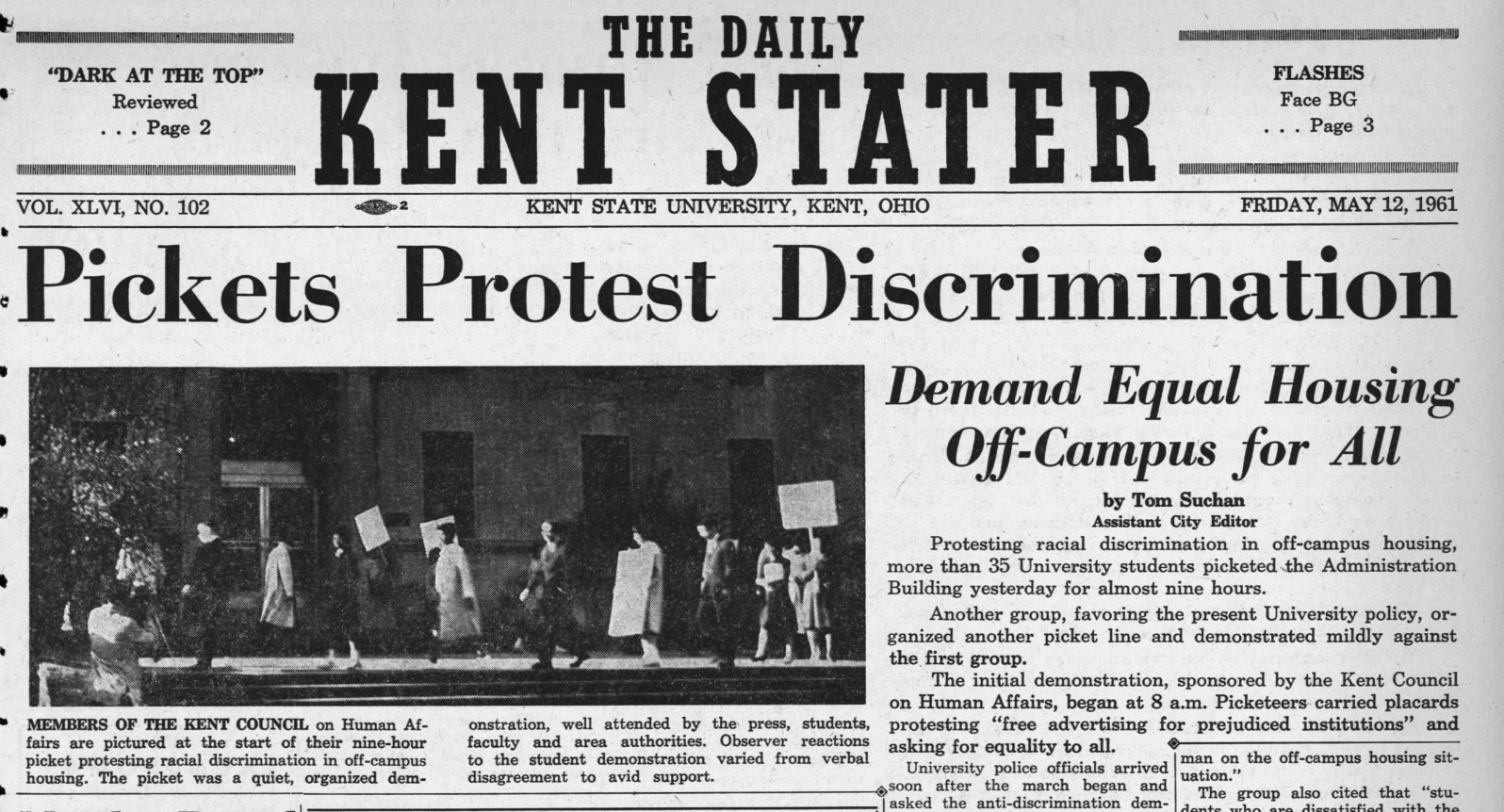 Daily Kent Stater, May 11, 1961, page 1.