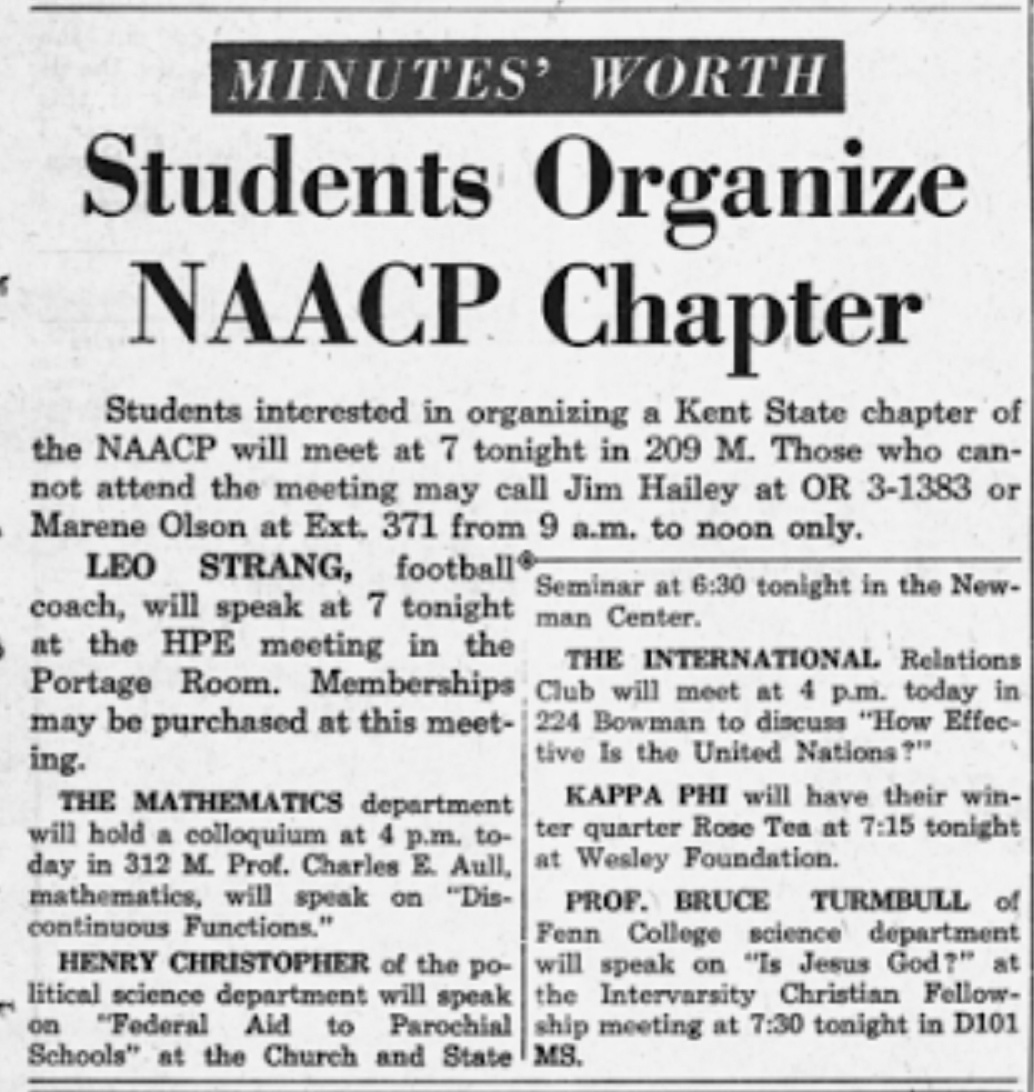 Daily Kent Stater, January 22, 1964, page 3.