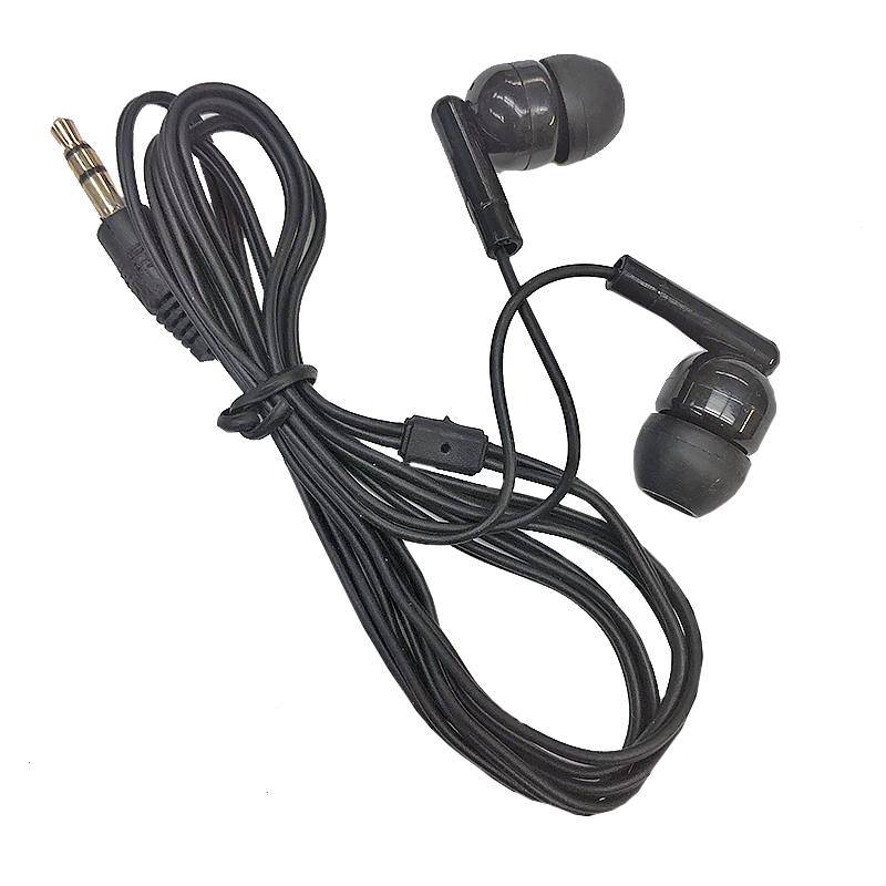 An image of wired earbud headphones.