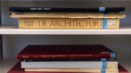 Books on shelves at Architecture Library