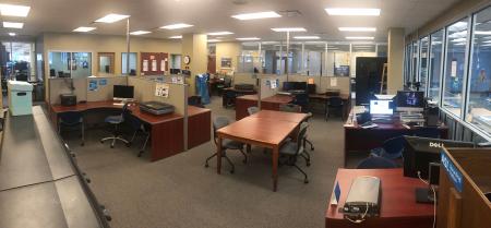 a panoramic view of the Student Multimedia Studio from spring 2020