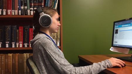 Student studying at the Performing Arts Library