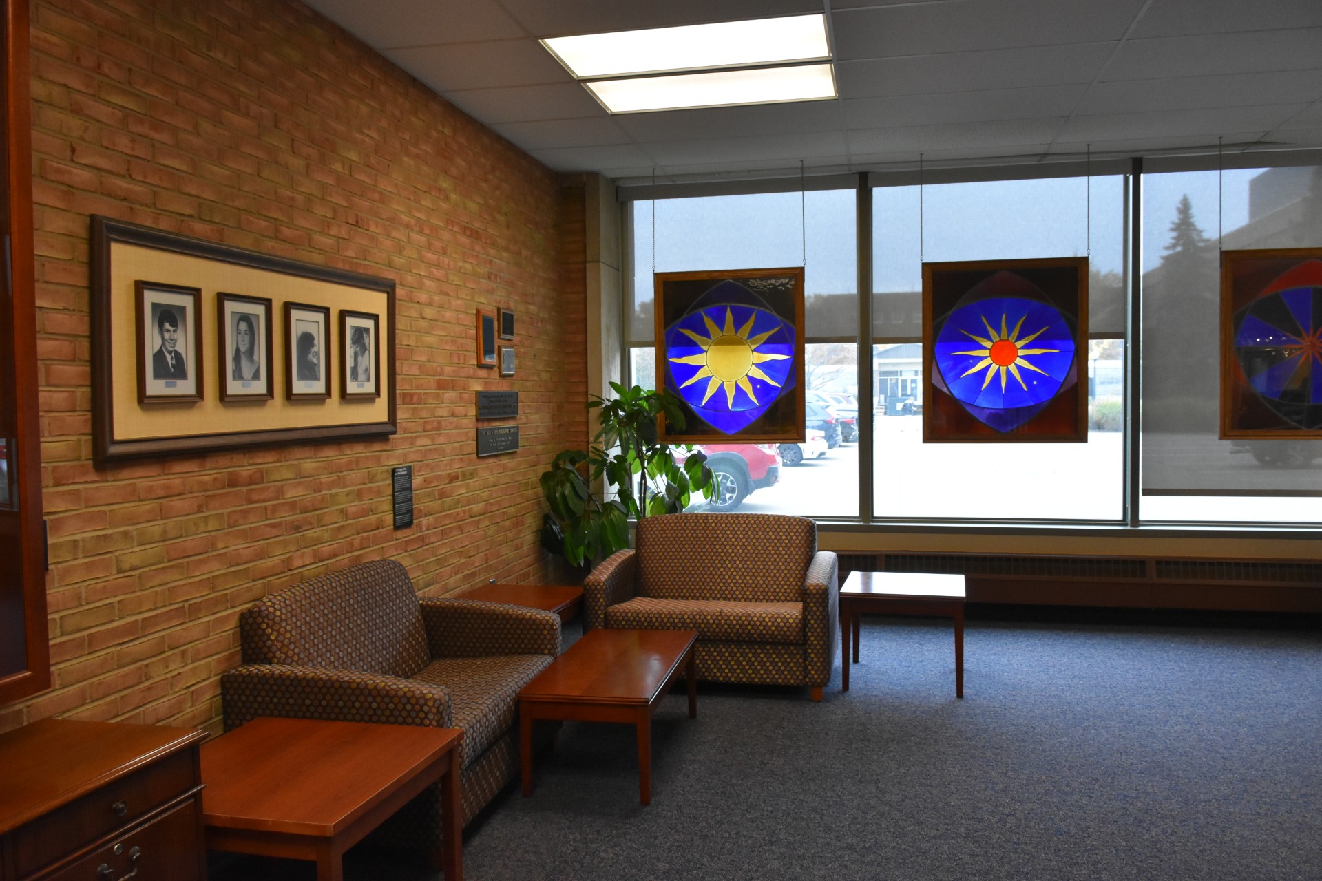 Image of the stained glass windows in the May 4 Resource Room.
